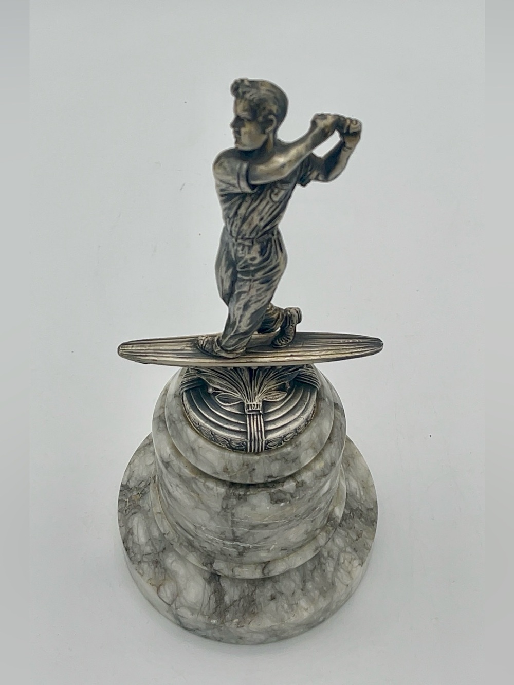 Silver Tone Golfer Sculpture on Marble Base - Decorative Home Art